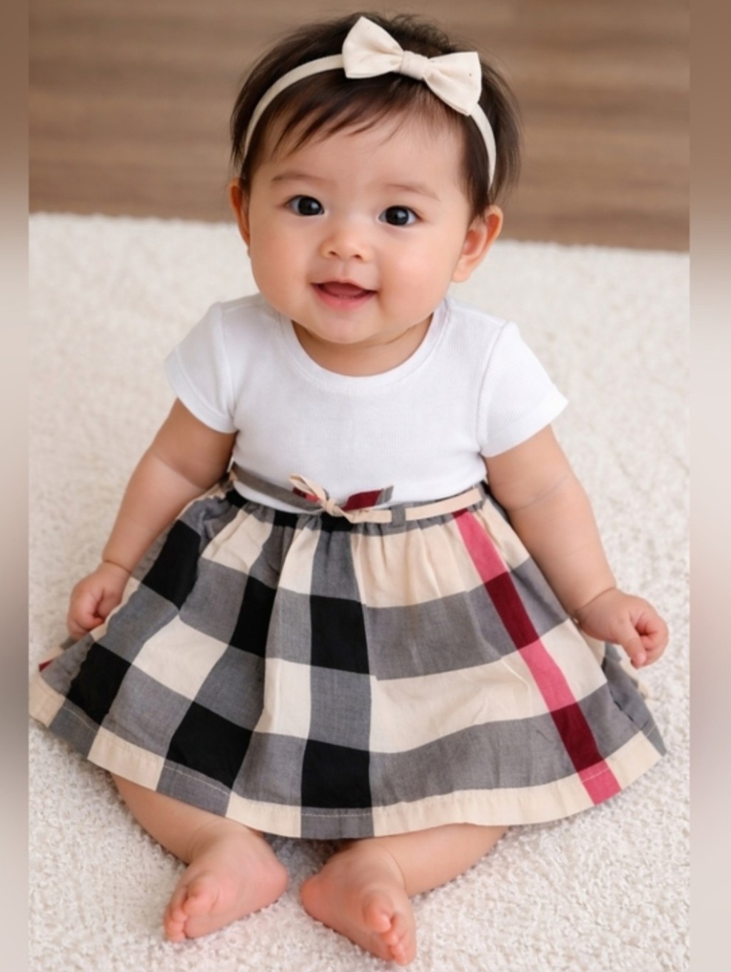 Burberry Baby Girl Dress / Bodysuit Size 6 Months Nova Check Outfit | Authentic